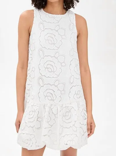 En Saison Embroidered Bubble Hem Mini Dress In White