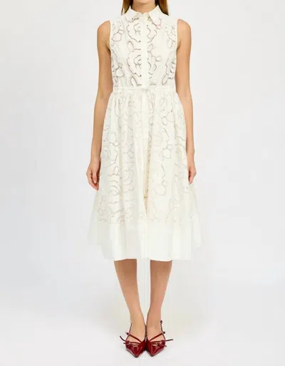 En Saison Embroidered Collar Midi Dress In White
