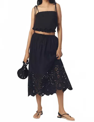En Saison Embroidered Hem Midi Skirt In Black