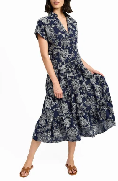 En Saison Embroidered Maxi Shirtdress In Navy