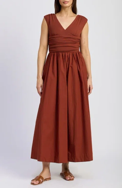 En Saison Emma Ruched Mixed Media Sundress In Brown