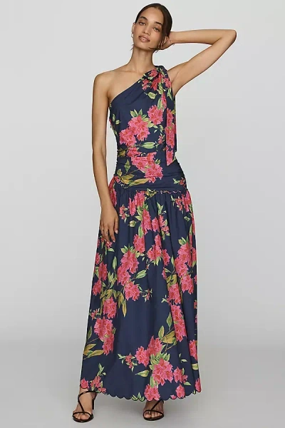 En Saison Esther Cotton One-shoulder Drop-waist Midi Dress In Blue
