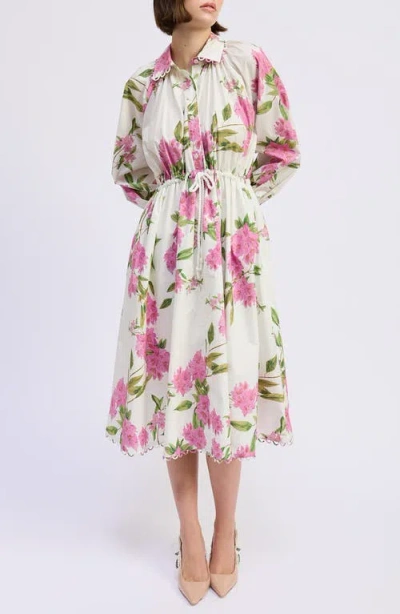 En Saison Esther Long Sleeve Floral Midi Shirtdress In Multi