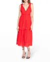 En Saison Eyelet Midi Dress In Red In Red