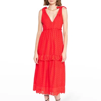 En Saison Eyelet Midi Dress In Red