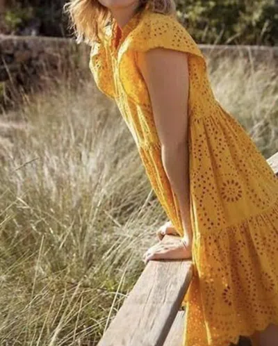 En Saison Eyelet Mini Dress In Yellow Eyelet In Orange