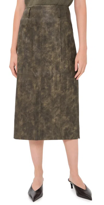En Saison Faux Leather Margot Midi Skirt Olive