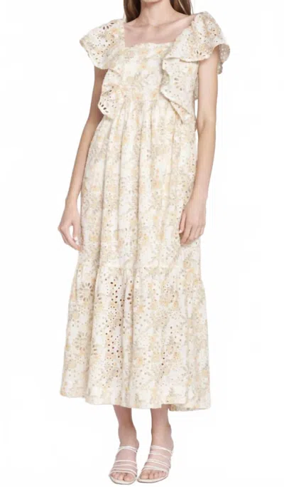 En Saison Floral Eyelet Midi Dress In Fields Of Gold In Multi