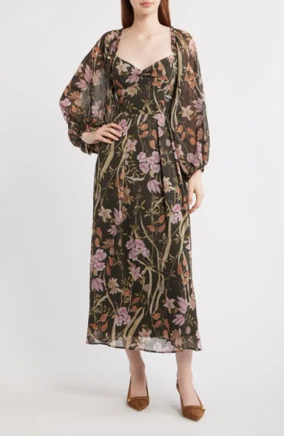 En Saison Floral Long Sleeve Chiffon Dress In Multi