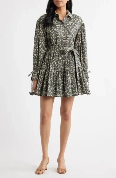 En Saison Floral Print Long Sleeve Cotton Shirtdress In Multi