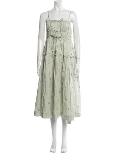 Pre-owned En Saison Floral Print Midi Length Dress In Green