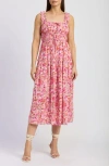 En Saison Floral Ruffle Strap A-line Midi Dress In Red Floral