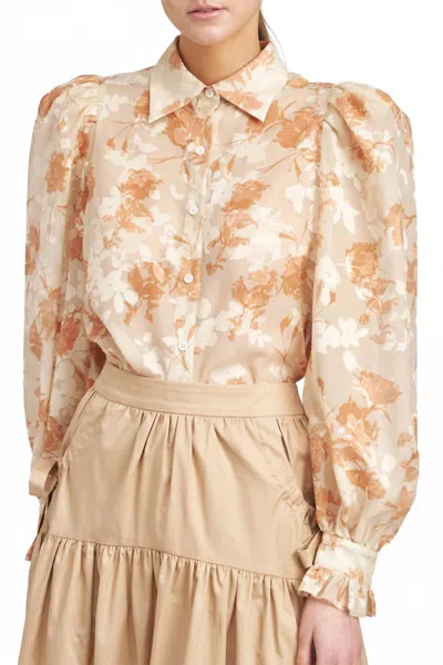 En Saison Florence Blouse In Peach Taupe In Multi