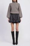 En Saison Florentina Long Sleeve Mixed Media Minidress In Gray