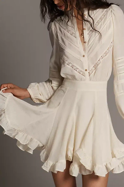 En Saison Gabriella Long-sleeve Ruffle Mini Dress In White