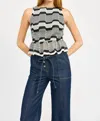 En Saison Genesis Stripe Open Stitch Sleeveless Peplum Tank Top In Black And White In Black