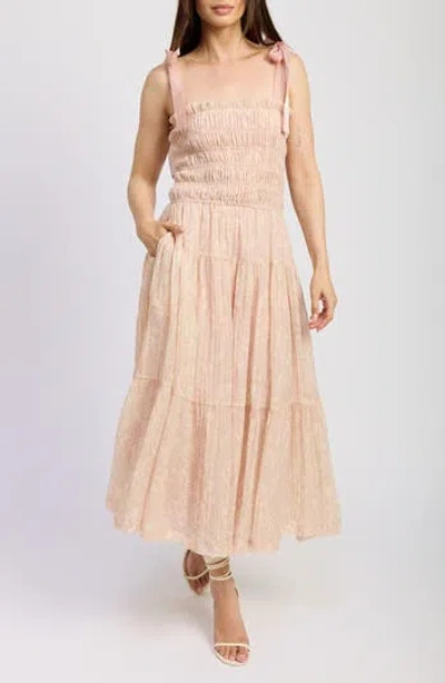 EN SAISON EN SAISON GERALDINE SMOCKED TIE STRAP MAXI DRESS