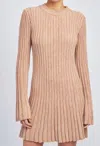 En Saison Emily Rib Long Sleeve A-line Minidress In Multi
