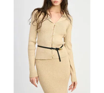 En Saison Gweneth Cardigan Women Oatmeal Knit Long Sleeve Button-front Pall130 In Multi