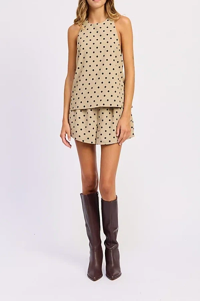 En Saison Hadley Polka Dot Halter Neck Tunic Top In Tan/black Polka Dot, Women's At Urban Outfitters