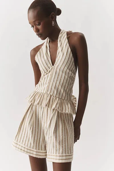 En Saison Halter Neck Peplum Blouse In Beige