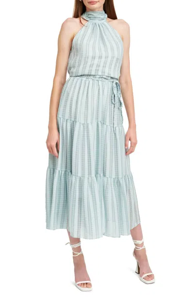 En Saison Halter Tiered Maxi Dress In Teal In Blue