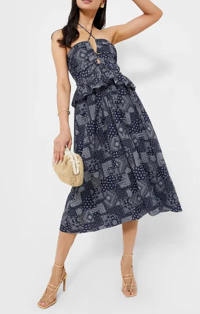 En Saison Handkerchief Peplum Tie Midi In Navy In Blue