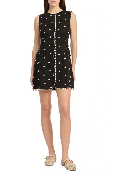 En Saison Heather Embroidered Mini Dress Black Natural In Blue