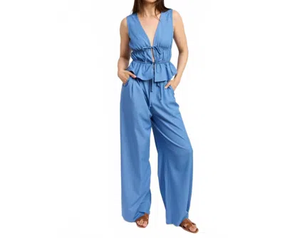 En Saison High-rise Relaxed Chambray Pant In Blue