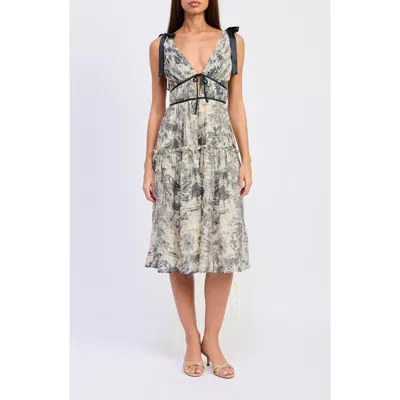 En Saison Holly Toile Print Midi Dress In Blue