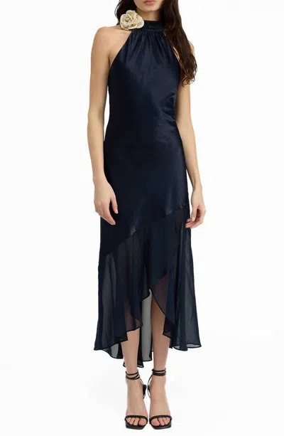En Saison Hudson Satin High-low Midi Dress In Navy