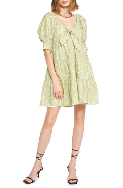 En Saison Idrissy Abstract Floral Print Tiered Cotton Minidress In Green