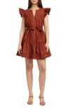 En Saison Isabella Bow Detail Cotton Poplin Minidress In Brown