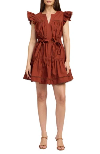 En Saison Isabella Bow Detail Cotton Poplin Minidress In Brown