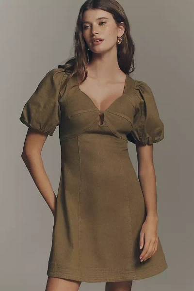 En Saison Isabelle Puff-sleeve Sweetheart Mini Dress In Brown