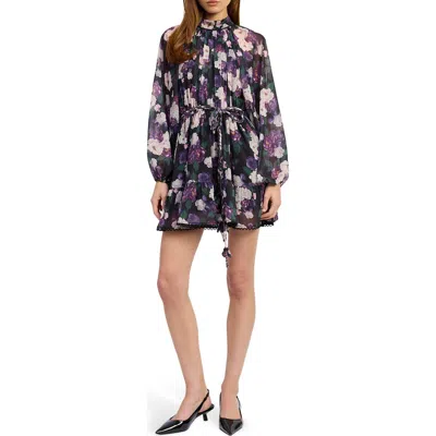 En Saison Jasmine Floral Long Sleeve Chiffon Minidress In Multi