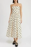 En Saison Josephine Polka Dot Strapless Cotton Midi Sundress In Ivory/black