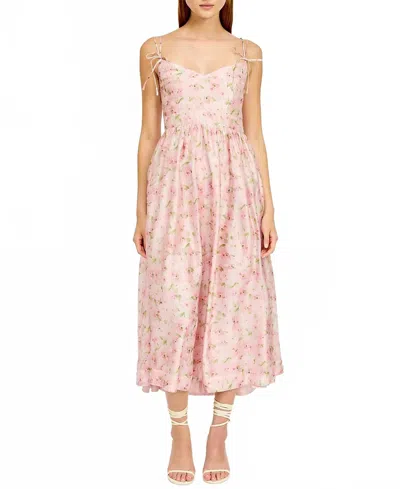 EN SAISON JOSETTE FLORAL V-NECK MIDI DRESS IN PINK FLORAL