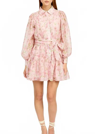 En Saison Josette Long Sleeve Mini Dress In Pink Floral In Multi