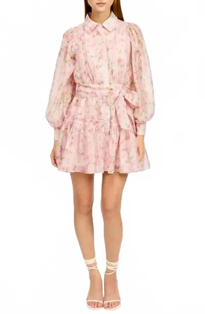 En Saison Josette Mini Long Sleeve Dress In Pink Floral