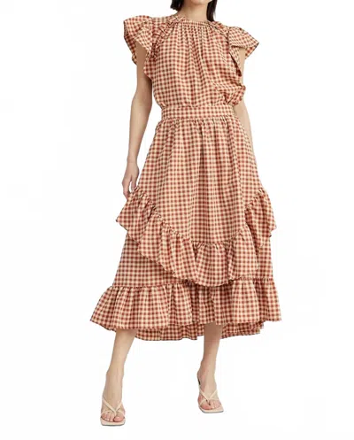 En Saison Juni Midi Skirt In Rust/cream