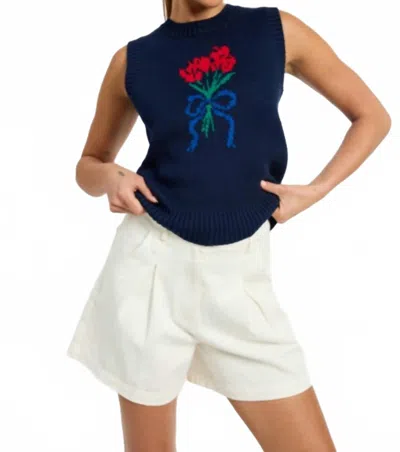 En Saison Juniper Knit Top In Navy In Blue