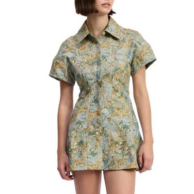 En Saison Kenna Shirt Dress In Blue Teal Lemon In Green