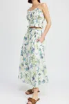 En Saison Kera Midi Skirt In Ivory Blue Green In Multi