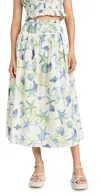 En Saison Kera Midi Skirt In Ivory Blue Green In Ivory Blue Green