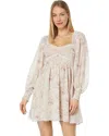 En Saison Kika Dress Women's Pink Floral Long Sleeve Sweetheart Neck Jdm779 In Pink