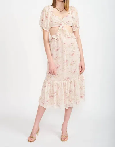 En Saison Kika Floral Cut Out Midi Dress In Pink In Neutral