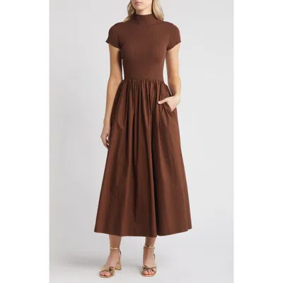 En Saison Lafayette Mixed Media Maxi Dress In Brown