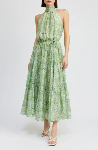 En Saison Laguna Floral Print Halter Dress In Green