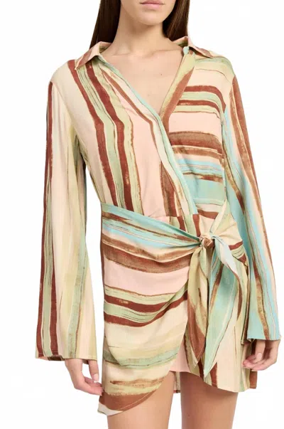 En Saison Lana Long Sleeve Mini Dress In Blush Brown Blue In Multi